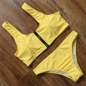 Fermuar Bikini Kadınlar Push Up Mayo Seksi Katı Bikini Set Spor Tarzı Mayo kadın Yüzme Mayo Beachwear T200508