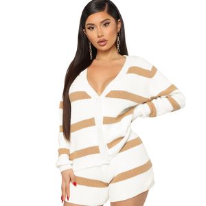 Sukienki damskie Odzież Moda Stripe Szycie Luźne Szorty Sweter Dwa kawałek S-XXL