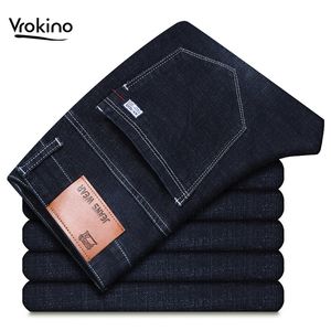 Vrokino новый мужские джинсы досуг мода бизнес упругая сила джинсы прямые классические брюки мужские синие черные джинсы 44 201117