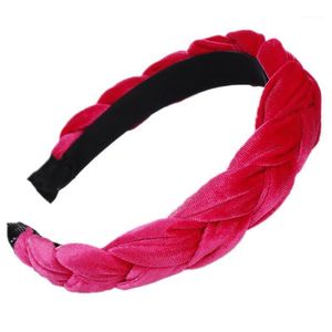 Haarspangen Haarspangen Koreanische handgemachte Webart Geflochtenes breites Stirnband Ethnische Frauen Mädchen verdicken Samt Hoop Glitzer Einfarbig DIY Styling B2Q