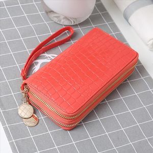 Venda Quente Double Zipper Wallet Bag para Mulheres Fêmea Pu Couro Longo Phone Card Titular Moeda Bolso Embreagem Money Bolsas De Moda Bolsa