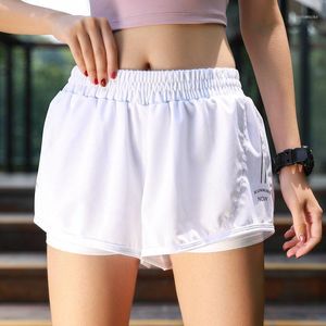 Running Shorts Vit Andningsbar Yoga Kvinnor Fitness Top Polyester Elastisk träning Korta Leggings för Ladies Gym Sport