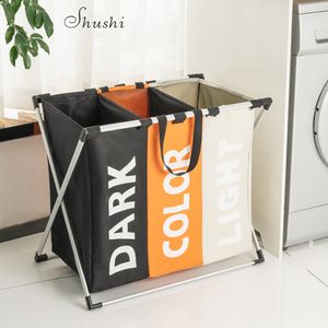 Shushi Waterproof home laundry Basket oxford collapsible laundry basket metal dirty cloth storage Portable laundry organization T200115