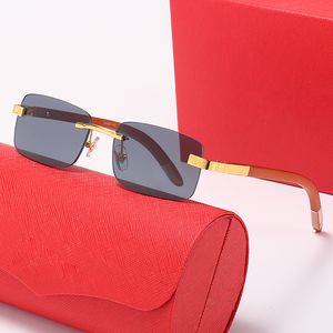 العلامة التجارية مصمم النظارات الشمسية رجالي ريترو خمر النظارات مستطيل بدون إطار بدون إطار من خشب الخيزران إطارات مكبرة نسائية موضة المعادن نظارات الذهب نظارات 52 مللي متر