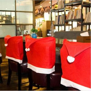 Julstolsskydd Santa Klausul Röd Hattstolar Tillbaka Omslag Middag Seats Cap Set för Xmas Home Party Decorations WQ37-WLL