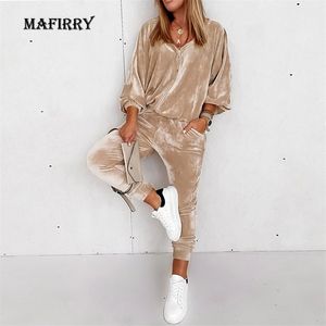 Frauen Samt Volle Hülse Hosen Feste Anzüge Frühling Herbst Stehkragen Zipper Casual Damen Set Elastische Taille Lose Loungewear 220315