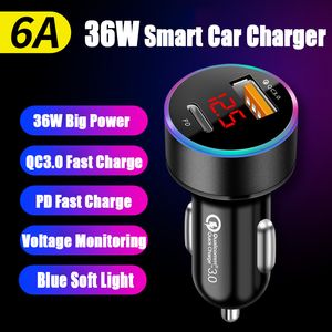 36W PD CAR Зарядное устройство Dual USB Fast Charger для iPhone 8 x 11 SE Pro QC 3.0 Быстрая зарядка USB -телефонное зарядное устройство