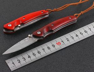 新しいダマスカスEDCポケットフォールドナイフvg10ダマスカススチールブレード天然赤いエボニーハンドルウッドギフトボックス付きナイフ