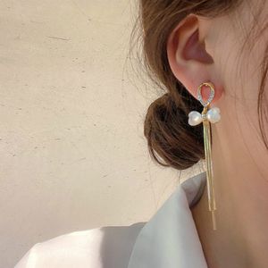 new 925 silver needle cat's eye stone bow long earrings gentle style Tassel Earrings simple lady fan Earrings