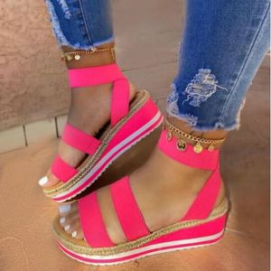 Summer Women Sandals Ankle Strap Platform Wedges Heels Slip on Peep Toe Fashion Light Color Baech Ladies Shoes Zapatos De Mujer Q1217