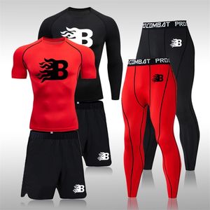 Men's Sports Suit Thermal Underwear Set Compression Tights Leggings T-Shirt Jogging Tracksuit Men Short Or Long Johns Clothes 220225