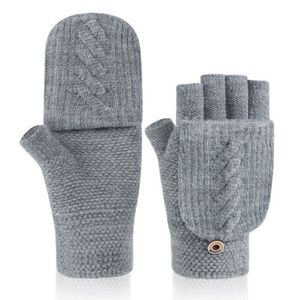 Lüks-kış erkek jakarlı parmaksız flap yün örgü eldiven spor spor elastik dokunmatik ekran kalınlaşmak sıcak sürüş