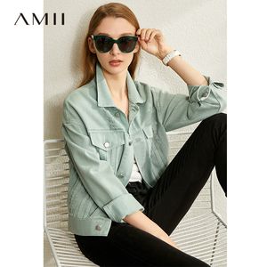 AMII минимализм осень мода вышивка женская джинсовая куртка причинно-отворотный отворот полной рукава однобортный женский пиджак 12040133 201026