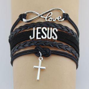 Infinity Love Jesus Cross Charm Bracciali Religiosi Faith Leather Wrap Rope Bracciali da uomo Braccialetti per gioielli da donna