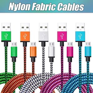 Nylon Fabric Braid USB-kablar för typ C koppar vävda synkroniseringsdata MIRCO USB-kabel för Samsung Universal mobiltelefoner med OPP-väska