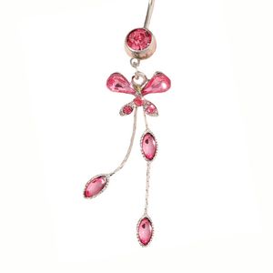 Longa cor rosa borboleta borboleta piercing piercing botão sino anéis de aço inoxidável cirúrgico para mulheres moda verão praia festa jóias