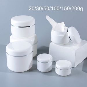 Contenitore ricaricabile in plastica bianca con coperchio Vasetti vuoti Contenitori per la conservazione di lozioni per creme per il viso