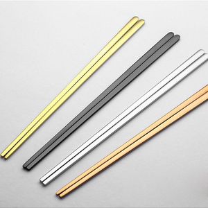 Chopsticks Hurtownie- 1 Para Wysokiej Jakości 304 Ze Stali Nierdzewnej Titanium Platerowanie Złoto Solidne Płaskie Chińskie Chop Kije Przenośne tableware1