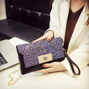 Designer- Women's new sequin trend chain fashion chip clutch hand bag