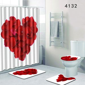 Tapetes de banho Os 4 conjuntos de tapete de banheiro e chuveiro de chuveiro em forma de coração tampa de assento no vaso sanitário não deslizamento