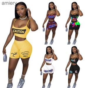 Women Tracksuits Shorts Pants Two Pieces Set Large Size Spoof Letter Printing Suspender Top Sports Suit Ladies New Fashion Outfits J131