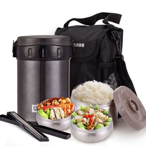 Unibird 2.2L Duplo 304 flasks de vácuo de aço inoxidável térmica de alimentos 3 camadas caixa de lancheira com bolsa Chopsticks Recipiente de alimentos aquecidos T200111