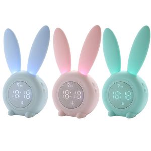 Cute Cartoon Digital Alarm Clock With Led Sound Night Light Portable Rabbit Shape Table Wall Clocks For Home Decoration Kids 2000mah