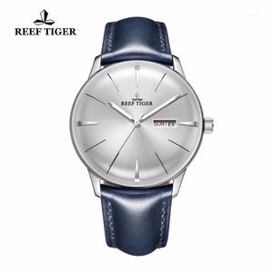 Wristwatches 2021 Rafa Tiger / RT Męska Sukienka Zegarki Convex Obiektyw White Dial Automatic Blue Leather Band RGA82381