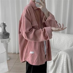 Corduroy Kurtka Kobiety Koszule Mężczyźni Bluzka Jesień Koreański Luźne Japońskie Vintage Retro Hong Kong Mundur Baseball 220309