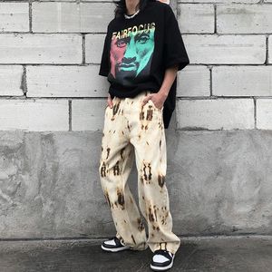 Erkek Kot Erkek Streetwear Amerikan Kravat Boyalı Denim Pantolon Gevşek Düz Hip Hop Bahar Moda Ins Trend