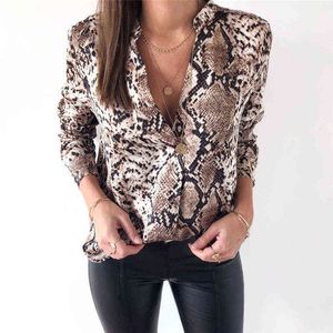 Sexy Animal Snake Skin Printed Shirts Women Kimono Tops Blouse Long Sleeve Turn Down Collar Elegant Ladies Casual Blouses H1230