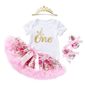 Rose Skirt Set 4pcs New Born Baby Girls Romper Infant Outfits Girls Princess Toddler Kids Clothes Birthday Gifts