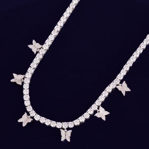 Hip Hop Jewelry Tennis Chain with Butterfly Pendant Tennis Chain with Cz Butterfly Iced Out Necklace White Stone Necklace X0509