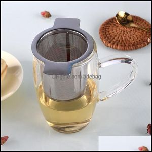 Wholesale strainer in bar resale online - Coffee Tea Tools Drinkware Kitchen Dining Bar Home Garden Fine Mesh Strainer Lid And Filters Reusable Stainless Steel Infusers Basket Wit