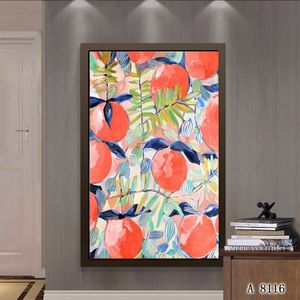 Dipinto a mano al 100% Impressione Foglia e frutta Pittura a olio Astratta moderna Dipinti su tela Home Decor Wall Art FA 8116