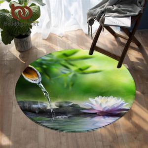 BeddingOutlet D Print Round Carpets for Bedroom Zen Garden Soft Floor Mat Flower Waterlily Lotus Play Mat Massage Stone Rug1