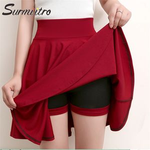 Surmiitro Shorts spódnice Summer School School Korean Style Red Black Mini estetyczna plisowana spódnica wysokiej talii Kobieta 220214