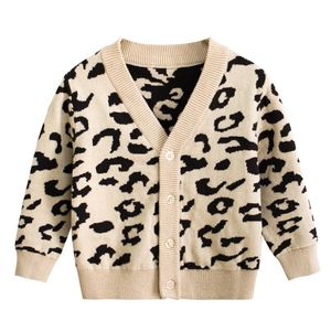 Autunno neonata ragazzi maglione cardigan stampa leopardo lavorato a maglia per bambini maglioni monopetto per i vestiti dei bambini 201109