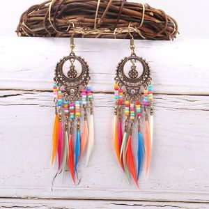 Dream Catcher Tribal Aztec Hippy Earring Imitation Feather Tassel Earrings Fashion Bohemian Women Jewelry