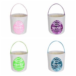 Easter Bunny Basket Rabbit Tail Bucket Egg Barrel Bags Kids Candy Baskets Candies Sequins Storage Bags Party Festival Totes Handbags C7670
