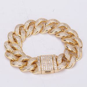 Pulseira de jóias de jóias de luxo pulseiras cubanas pulseira de ligação de link de 19 mm gelado out tênis de diamante amor bangle hip hop charme ouro prata moda