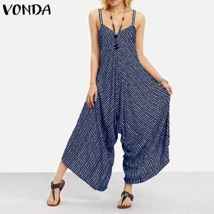 플러스 사이즈 콤나이슨 여성 스트 라이프 바지 여성 Jumpsuits Vonda Backless Rompers Playsuit 여성 하렘 바지 Pantalon 5XL Y200904