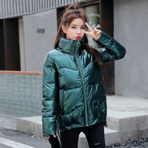 Johnature Bright Cotton Padded Coat Winter Warm Cothing Korean Stand up Collar Plus Size Jacket Female Parka 210521