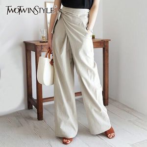 TwotwinStyle 레이스 최대 여성용 높은 허리 캐주얼 느슨한 가을 넓은 다리 바지 여성 패션 의류 201012에 대 한 불규칙 바지