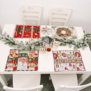 Vinterferie Placemat Christmas Santa Claus Värmebeständig tvättbar bordsplats mattor för kök matbord dekoration