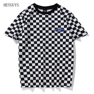 Nagri Plaid T Shirt Classic Svartvitt Lattice Basic Cotton O Neck Patchwork Broderi Chess T-shirt Geek Dark Souls LJ200827