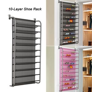 Over Door Hanging Shoe Rack Saving Space Closet Shoes Organizer Wall Mounted Stainless Steel Shoe Hanging Shelf Home Shoe Hanger Y200527