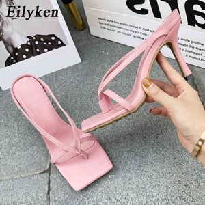 Eilyken 2022 New Slipper High Heels Shoes Fall Best Street Look Females Square Head Open Toe Clip-On Strappy Sandals Women Y220221