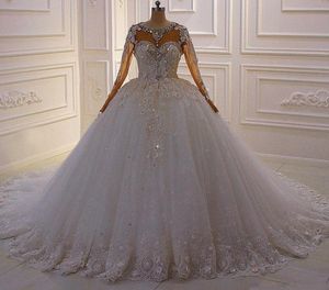 Luxury Illusion Neck Arabic Dubai Wedding Dress 2024 Lace Appliques Bridal Gown With Crysyals Plus Size Vestido De Noiva Custom Made
