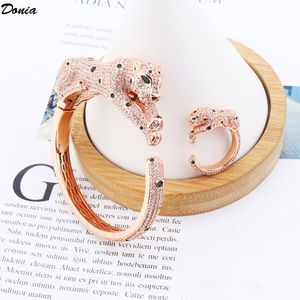 Donia Schmuck übertrieben europäische und amerikanische Mode Leopard Tier Mikro-Intarsien Zirkon offene Armband Ring Set Designer Armband Ring Set